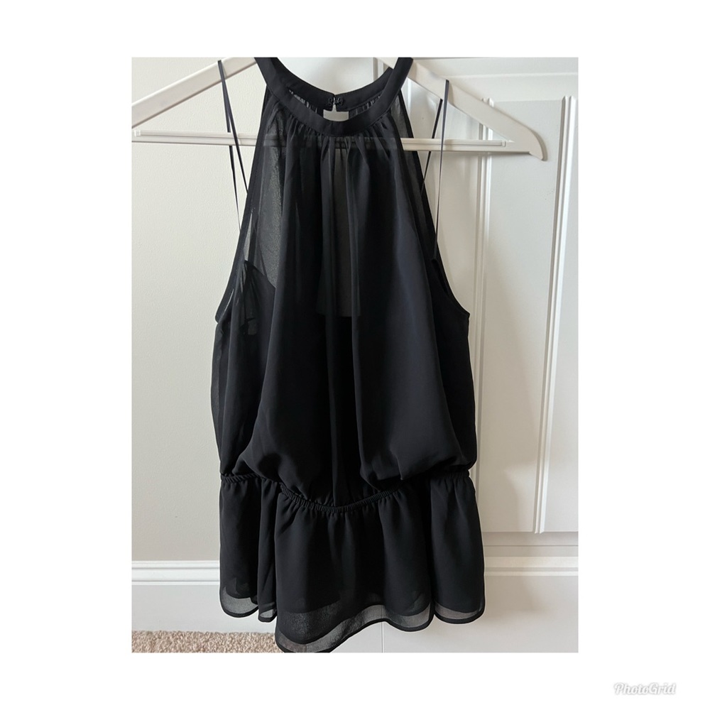 Express, black sheer peplum blouse with attached tank